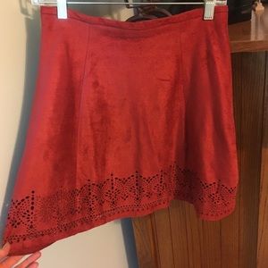 Red velvet mini skirt